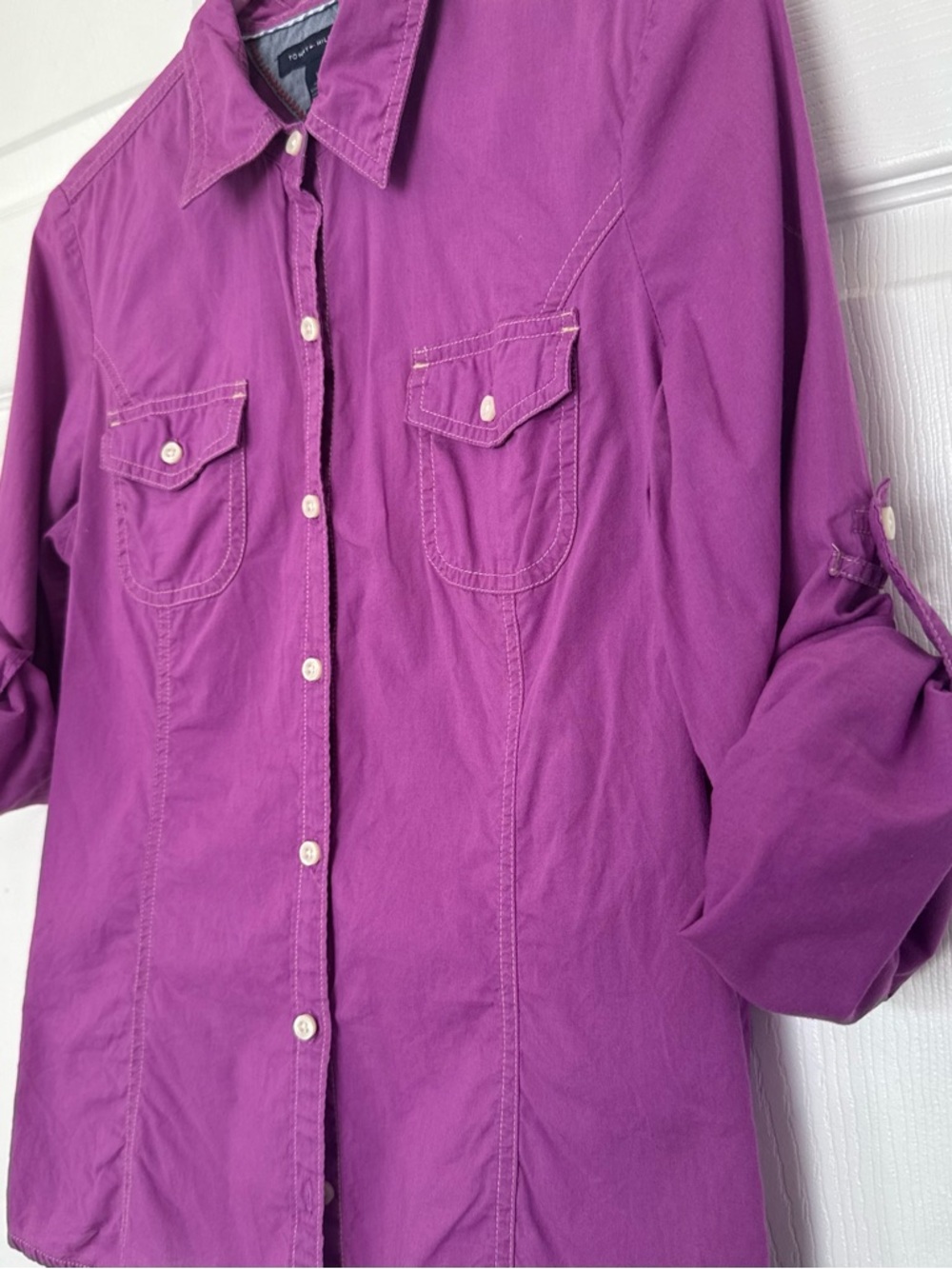 Tommy Hilfiger Magenta Western Roll Tab Button Up Shirt Size Medium
